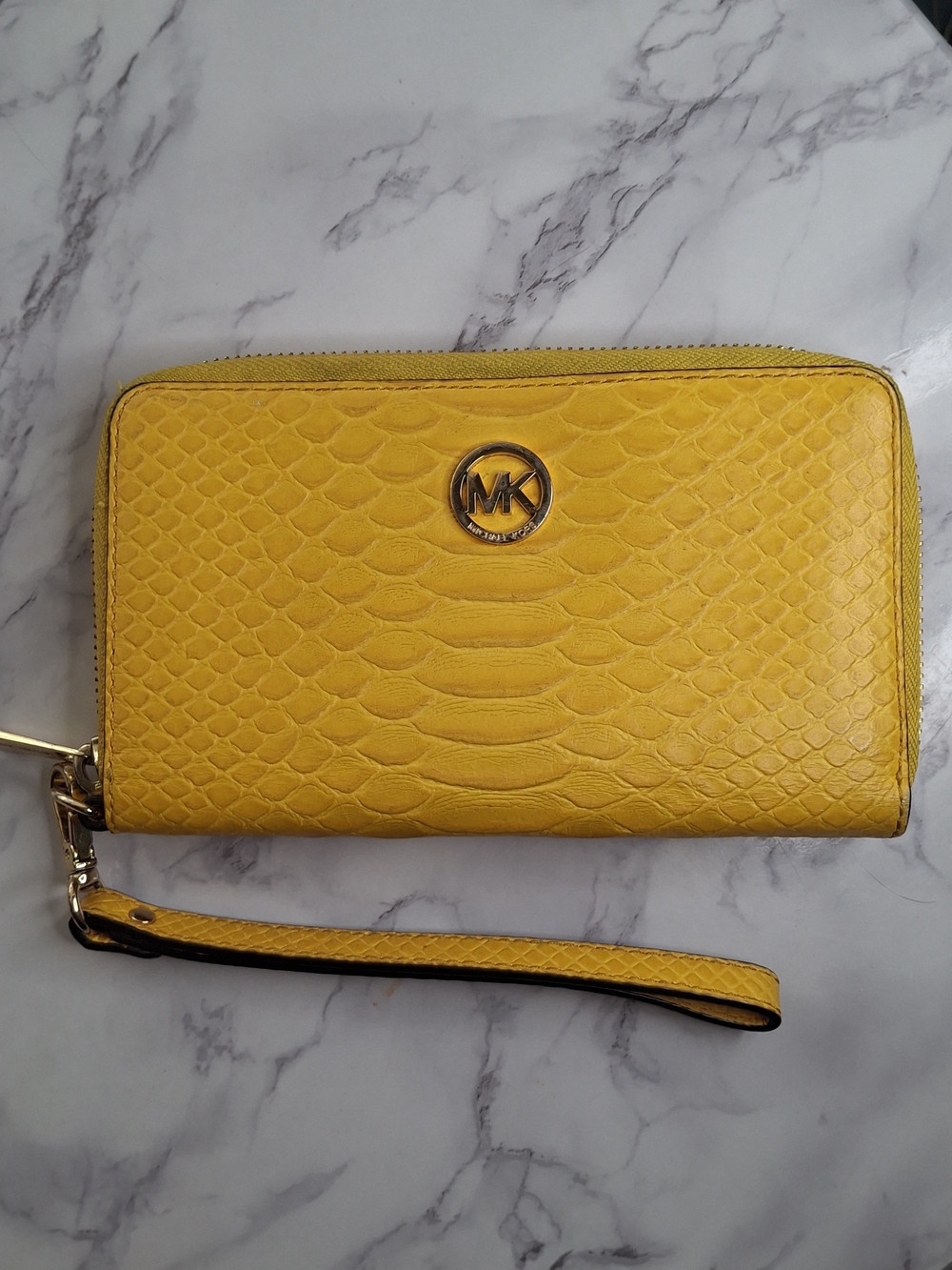 Michael Kors Yellow Python-Embossed Zip Wallet